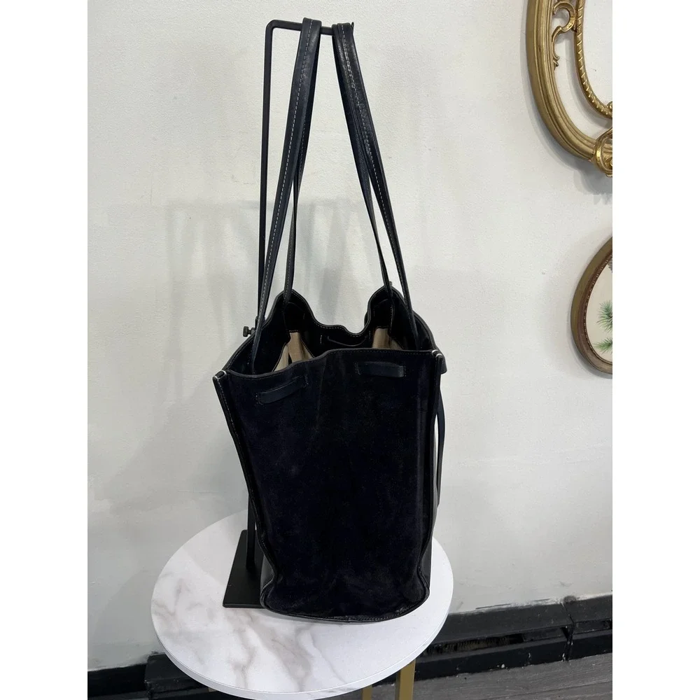 Vince Made in Italy Black Leather & Suede Structured Tote Shoulder Bag